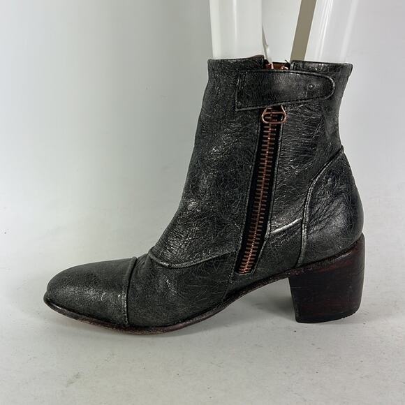 John Fluevog passage preet size 6 distressed silver leather stacked heel boots - Picture 6 of 9